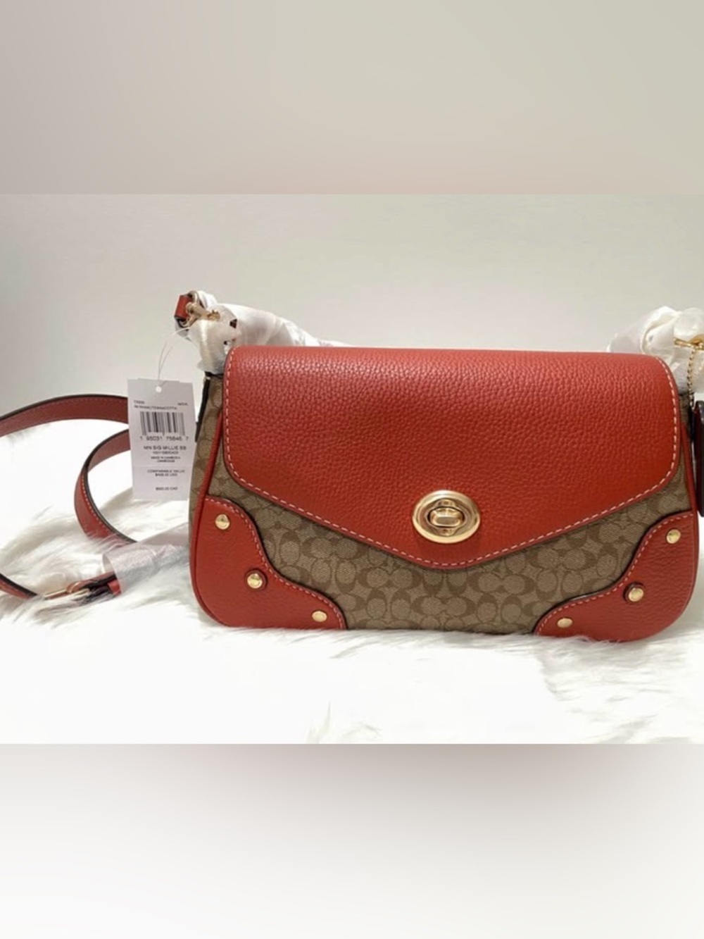 COACH MILLIE Shoulder Bag in Colorblock Signature Canvas Khaki Terracotta - Picture 10 of 10